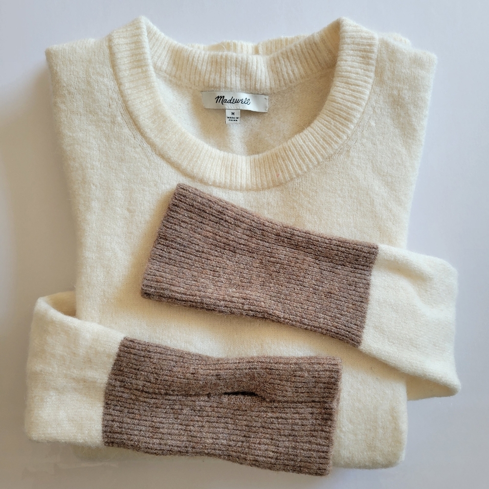 Madewell Ivory Merino Alpaca Blend Long Sleeve Pullover Sweater.